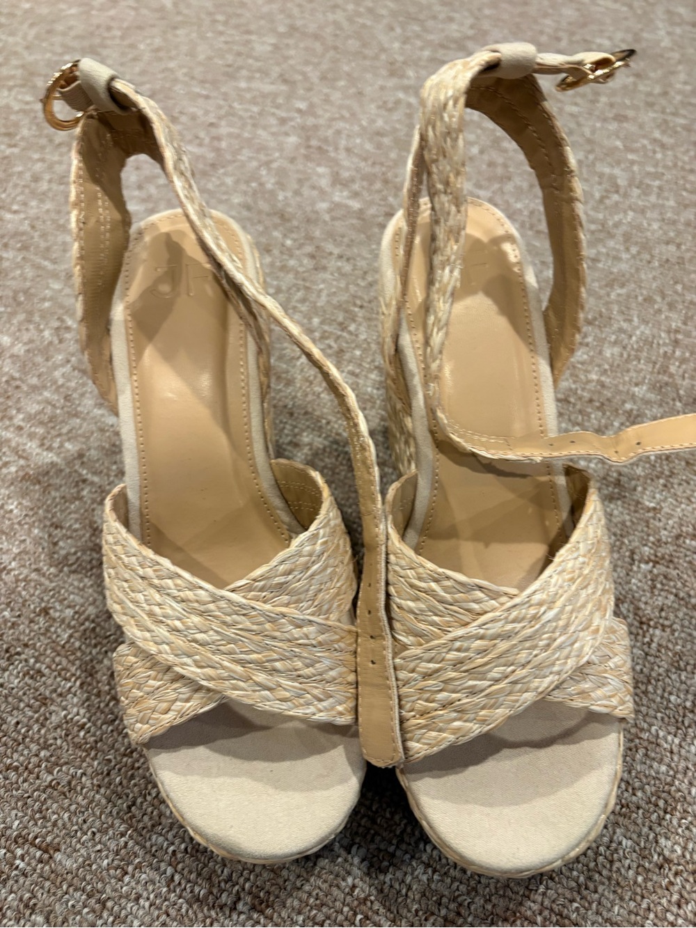 JustFab Neutral Braided Espadrille Wedge Sandals - Women